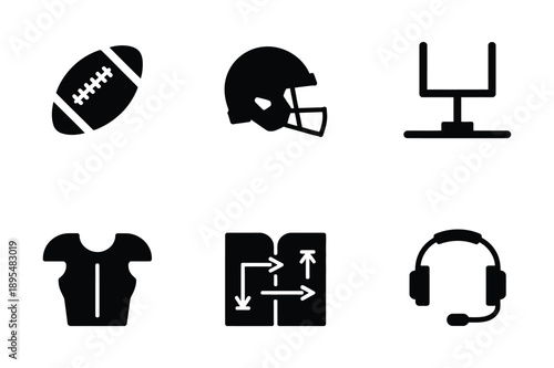 American Football Icons: Ball, Helmet, Goalposts, and Uniform
