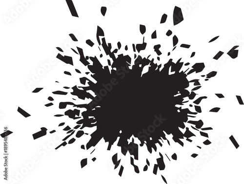 Abstract ink splash, vector illustration, exploding with shattered pieces, graphic design element