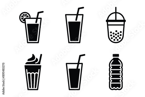 Beverage Icons: Drinks, Juice, Boba, Smoothie, Water Bottle