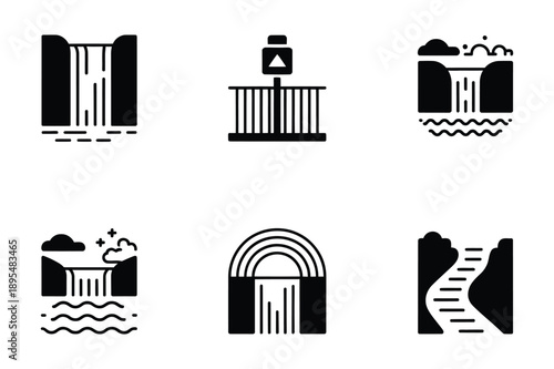 Waterfall Icons: Cascade, Rainbow, River, Rocks