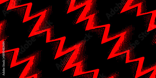 Seamless vector illustration featuring a pattern of red arrows and fire on a black backdrop design for a texture wallpaper