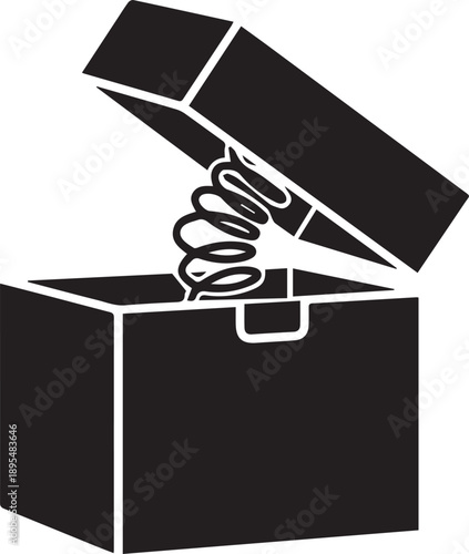 Empty jack in the box vector silhouette illustration line art open surprise container toy