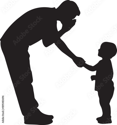 Silhouette of Father Holding Child’s Hand Showing Care and Guidance Art and  Illustration