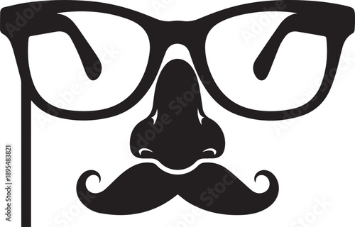 Funny disguise mask vector with glasses nose and mustache silhouette in simple line art style