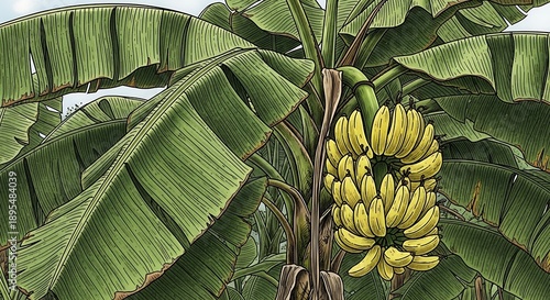 Wallpaper Mural Banana Plant with Ripe Yellow Fruit. Torontodigital.ca