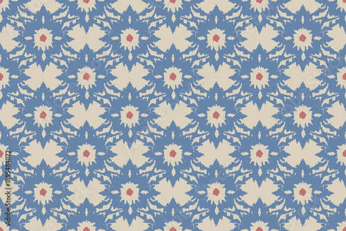 Ethnic ikat seamless pattern. floral embroidery, bohemian style, abstract flower art print. ethnic ikat abstract art. seamless fabric. ikat design for textile, wallpaper, and clothing.