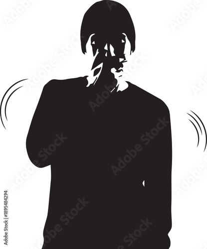 Man holding neck vector silhouette illustration line art showing pain or sore throat symptom