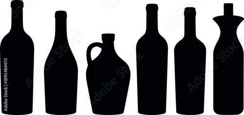Collection of diverse silhouette bottles and containers isolated on a white background for graphic design