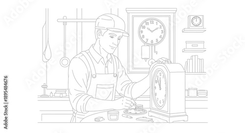 Skilled artisan at workbench shaping material in a workshop.