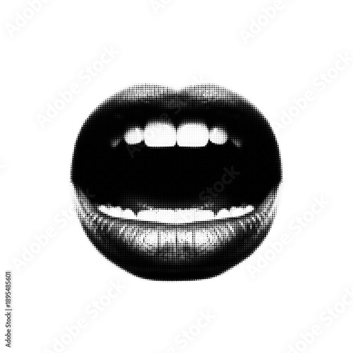 Fotografija Halftone style close up black and white digital illustration of open human mouth