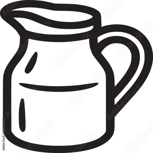 A simple line drawing of a white pitcher with a handle and liquid inside on a white background
