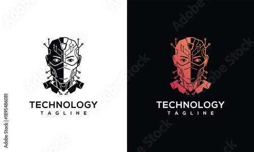 Futuristic Robot Head Logo - AI Cyberpunk Machine.
