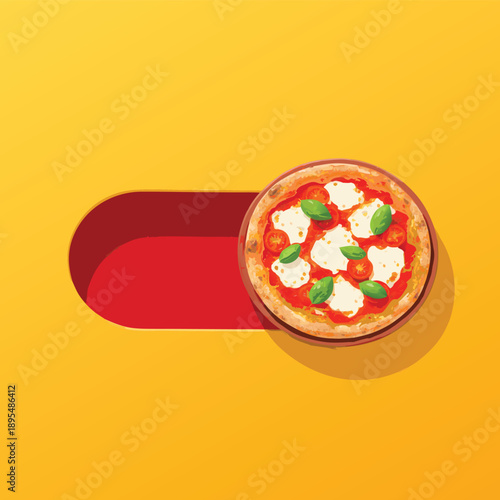 A pizza slice being moved with a sliding button on a digital interface.