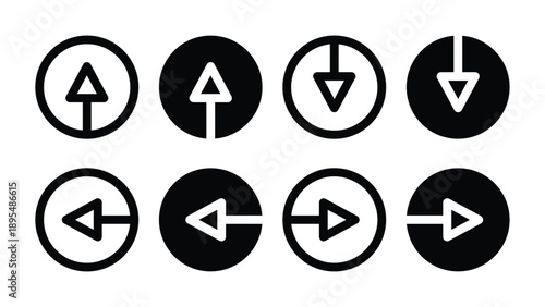 UI UX Arrows Icons Set for Up Down Left Right Navigation Cursor Black and White