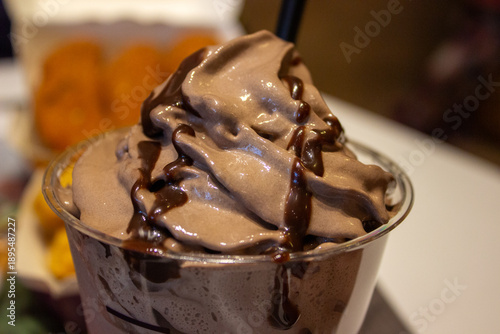Chocolate ice cream dessert in fast food restaurant