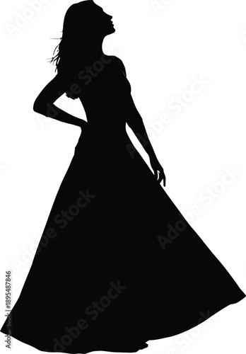 Elegant woman in a flowing evening gown silhouette