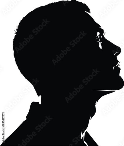 Silhouette of a man looking to the right with short hair