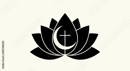 Black lotus flower with cross and crescent moon symbol.