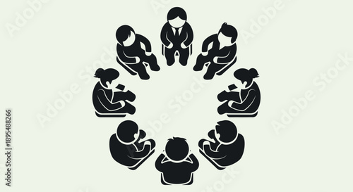 Group of people sitting in a circle, having a discussion or meeting.
