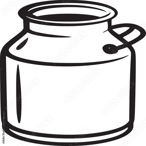Illustration of a vintage milk can with a handle in black outline on a white gradient background