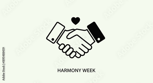 Harmony Week symbol with handshake and heart illustration.