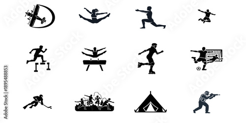 Collection of Sports and Activity Silhouettes with Transparent Background gymnastics running