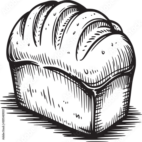 Illustration of a loaf of bread with visible scoring marks and a textured crust on a light background