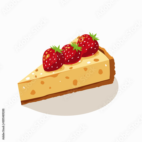 Delicious Slice of Cheesecake Topped with Fresh Ripe Strawberries and a Scrumptious Graham Cracker Crust on a White Background