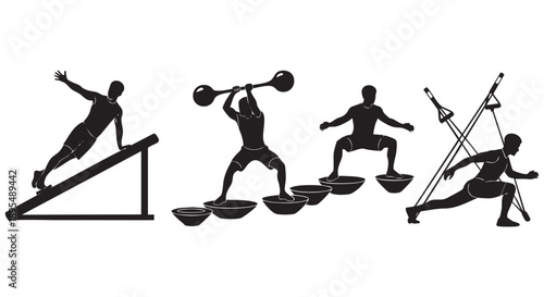 Fitness Silhouettes Set, Functional Training, Core Stability, and Strength Exercises