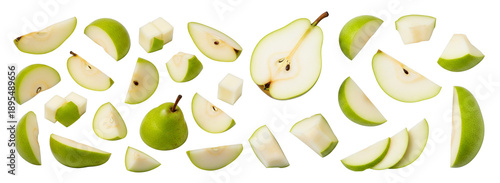 Slices of ripe pear on a transparent background
