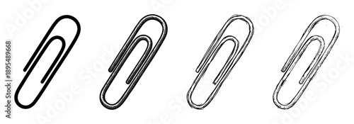 Four black paper clip illustrations showing a set of icons in various hand-drawn styles, from a simple clean outline to a textured and sketchy doodle design element