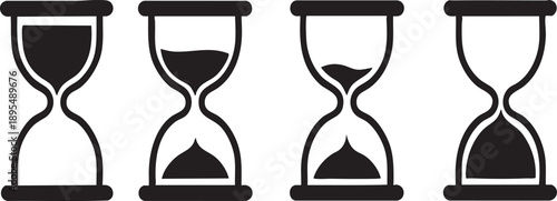 Set of hourglass icons showing different time progress simple black and white vector illustrations for concepts of time management and deadlines