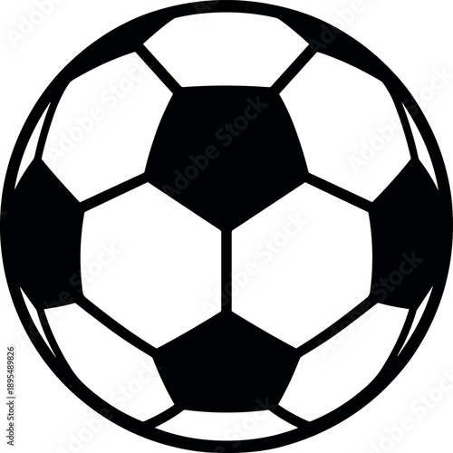 Soccer ball vector silhouette black and white cricut design, classic football icon with geometric pentagon pattern for sports gear