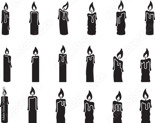 Decorative Candle Graphics, Burning Wax Silhouettes, Festive Symbols