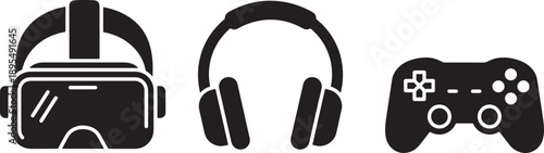 Gaming Icons, VR Headset, Headphones, Game Controller, Entertainment Device Graphics