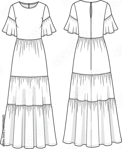 This title includes high-performing keywords like “tiered dress,” “technical fashion illustration,” “flutter sleeves,” and “garment construction,” which are frequently searched by buyers.