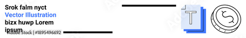 Digital transactions, finance, content management, document handling, efficiency, technology. A stacked text file near a currency symbol. Digital transactions and finance concepts
