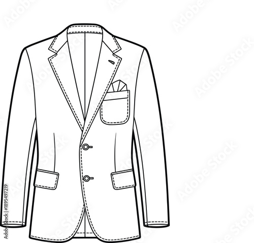 blazer, jacket, menswear, fashion, tailoring, garment, clothing, apparel, coat, suit, formal, vector, design, sketch, outline, drawing, front, back, style, illustration
