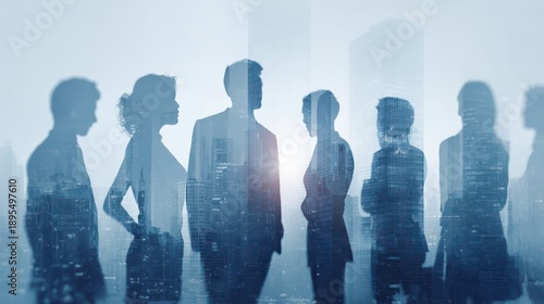 Wallpaper Mural Corporate partnership concept expressed through overlapping silhouettes and urban landscape Torontodigital.ca