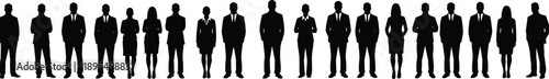Business people silhouettes standing in line, men and women, professional attire, teamwork, corporate, group, leadership, diversity, office, formal, business team.