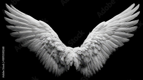 Wallpaper Mural Pristine white angel wings isolated on a black background with detailed feather texture Torontodigital.ca