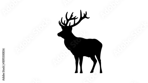 A black silhouette of a majestic elk with large antlers on a white background