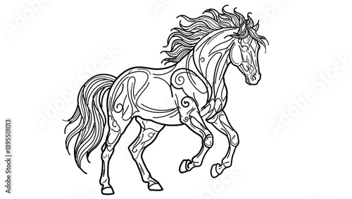 A vector graphic illustration of a horse in motion with a flowing mane and tail