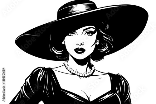 Elegant beautiful woman wearing black dress and stylish hat refined fashion portrait timeless sophistication graceful pose classic feminine elegance photography.