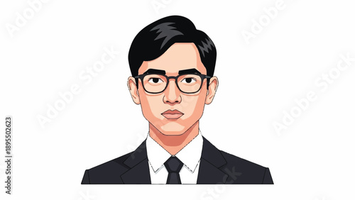 Professional illustrated portrait of a man in a suit with glasses.
