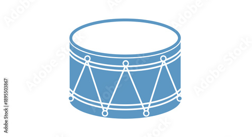 A blue drum with white details on a plain white background in a vector graphic
