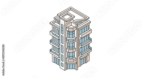 Isometric illustration of a modern multi-story building with balconies.