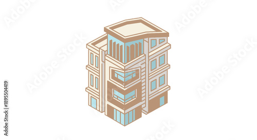 Isometric illustration of a modern multi-story building with blue windows.