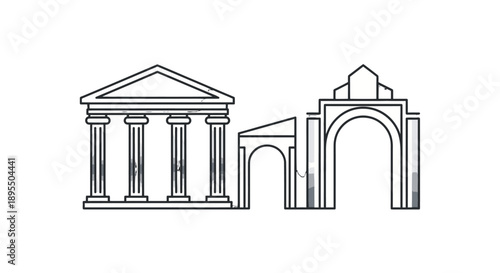 Ancient Greek and Roman architectural elements illustration.