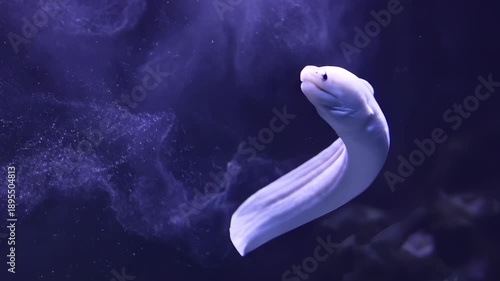 Elegant White Eel Swimming Gracefully in Deep Blue Waters.